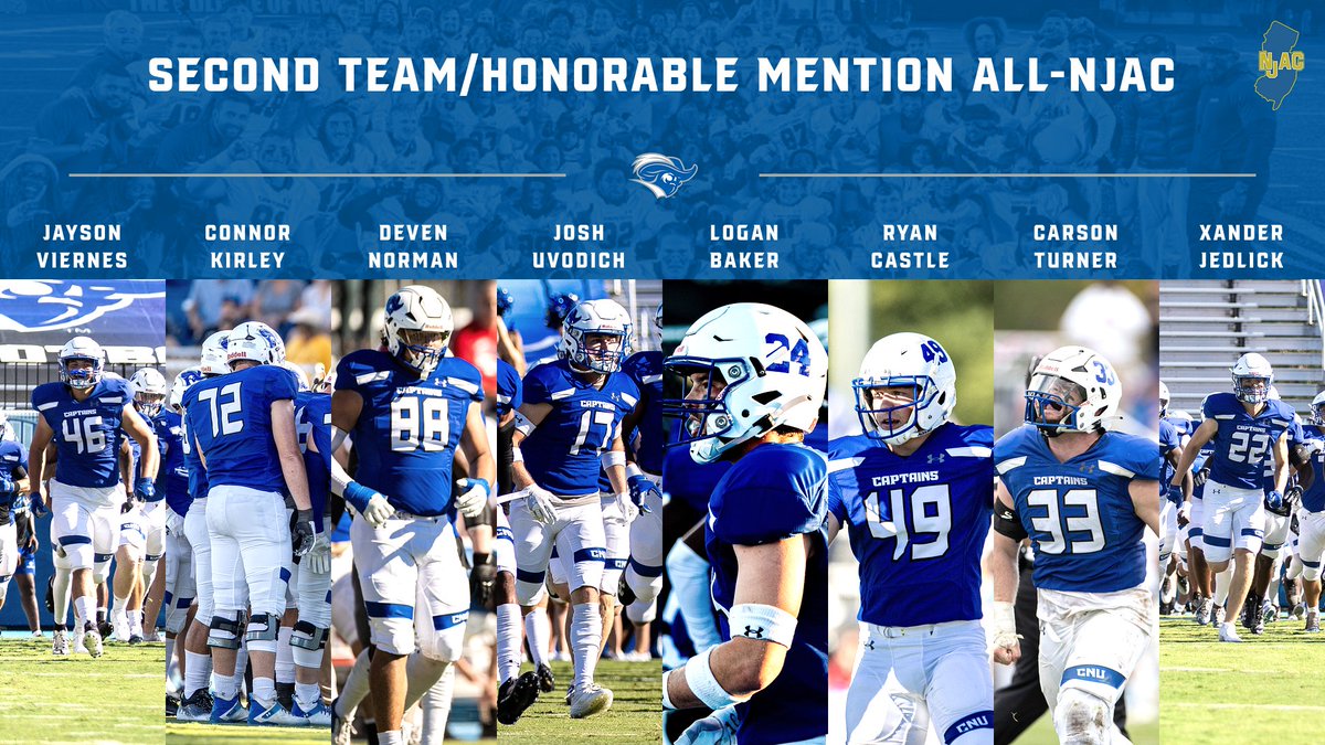 Congrats on All-NJAC Selection!

Jayson Viernes - 2nd Team-TE
Connor Kirley - 2nd Team-OL
Deven Norman - 2nd Team-DL
Josh Uvodich - 2nd Team-CB
Logan Baker - 2nd Team-S
Ryan Castle - 2nd Team-K
Carson Turner -  HM Team-DL
Xander Jedlick - HM Team-WR