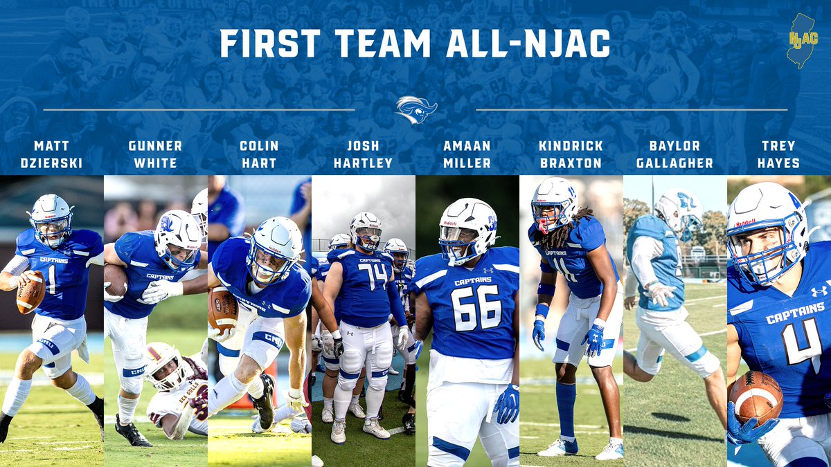 Congrats on All-NJAC Selection!

Matt Dzierski - 1st Team-QB
Gunner White - 1st Team-RB
Colin Hart - 1st Team-WR
Josh Hartley - 1st Team-OL
Amaan Miller - 1st Team-OL
Kindrick Braxton - 1st Team-S
Baylor Gallagher - 1st Team-P
Trey Hayes - 1st Team-Returner