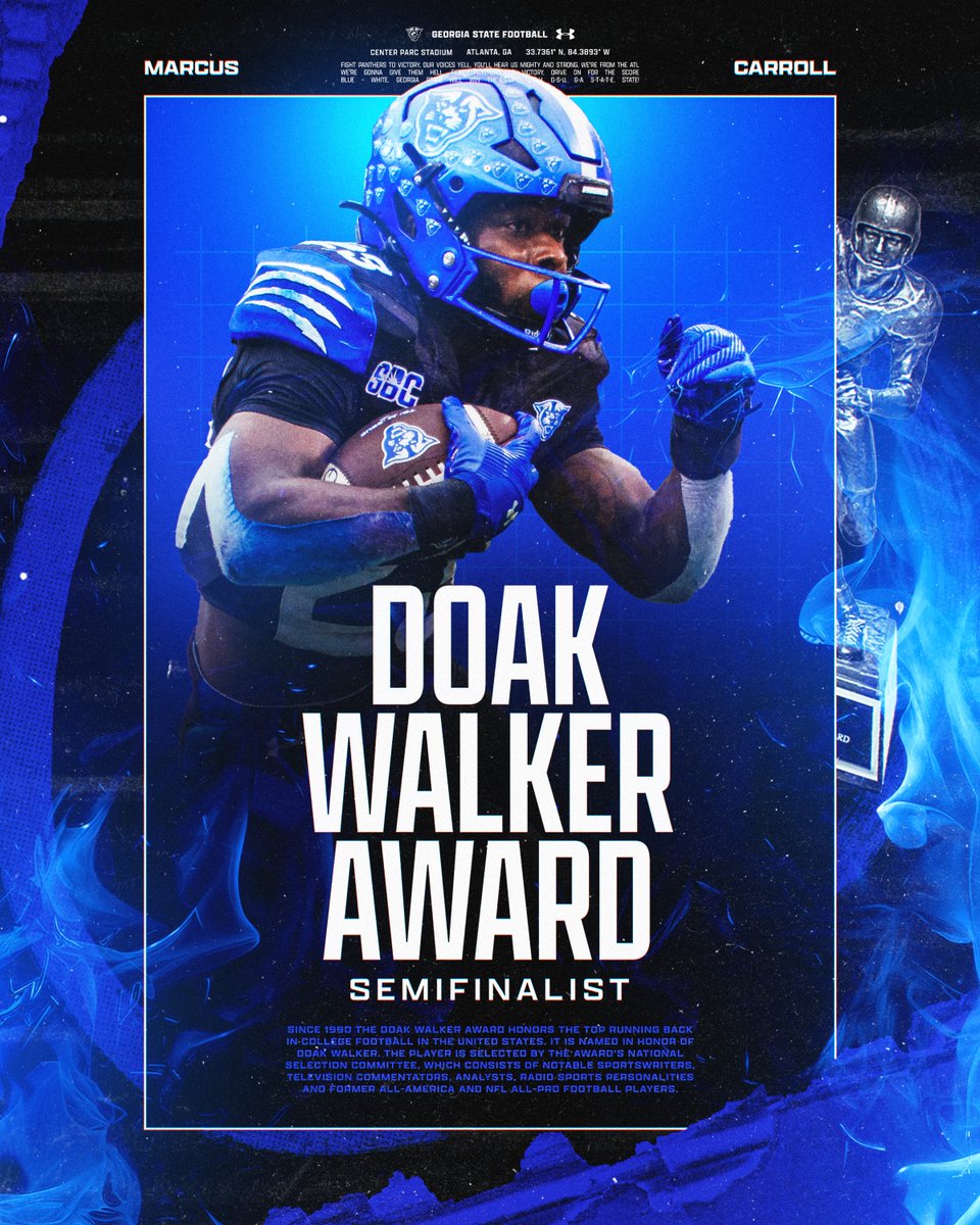 𝐍𝐀𝐓𝐈𝐎𝐍𝐀𝐋 𝐒𝐏𝐎𝐓𝐋𝐈𝐆𝐇𝐓🌟

<a href="/marcmarc_ss/">Marcus Carroll Jr.</a> is a Semifinalist for the <a href="/DoakWalkerAward/">Doak Walker Award</a> as the nation's TOP RUNNING BACK‼️

#LightItBlue | #SoundTheHorn