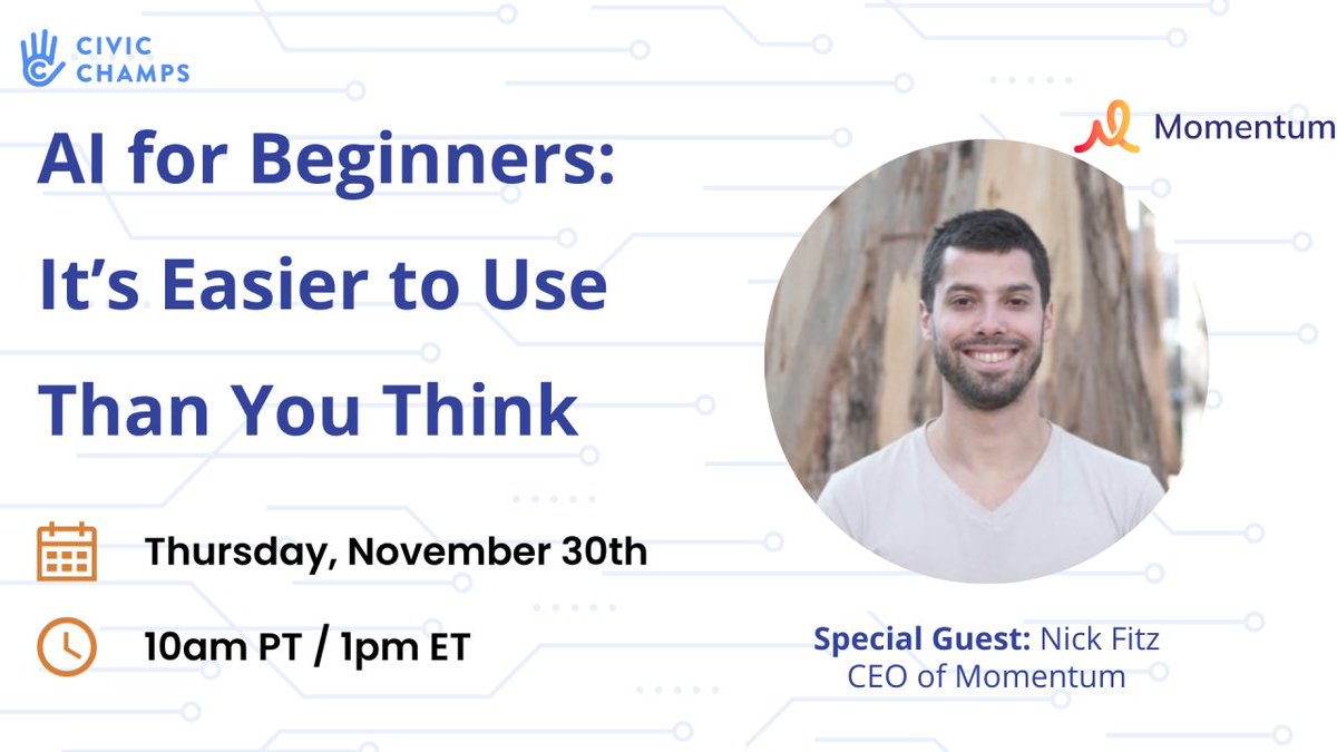 Learn a few simple ways to manage your volunteers with #ArtificialIntelligence in this webinar with @CivicChamps on November 30 at 10am PT. Save your seat: spr.ly/6012uNuwp #VolunteerManagement #VolunteerEngagement #Volunteers