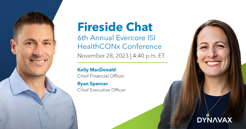 DynavaxCorp's tweet photo. On November 28 at 4:40 p.m. ET, our Chief Executive Officer Ryan Spencer and Chief Financial Officer Kelly MacDonald, will participate in a fireside chat at the 6th Annual Evercore ISI HealthCONx Conference. Learn more: https://t.co/biFCMKU1IH