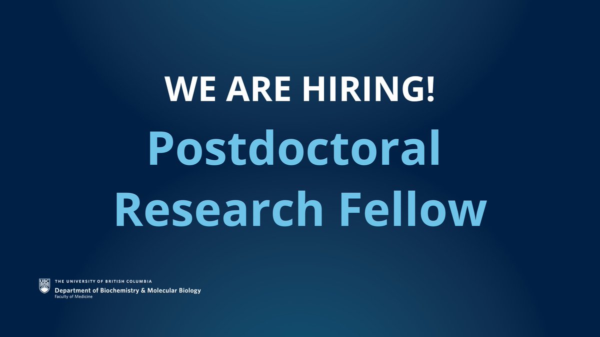 UBCbiochemistry's tweet photo. 📢We are hiring!    

The Department of Biochemistry &amp; Molecular Biology @UBC invites applications for a Postdoctoral Research Fellow position.

https://t.co/7E6tXcK7gd https://t.co/cgQD5CLbdH