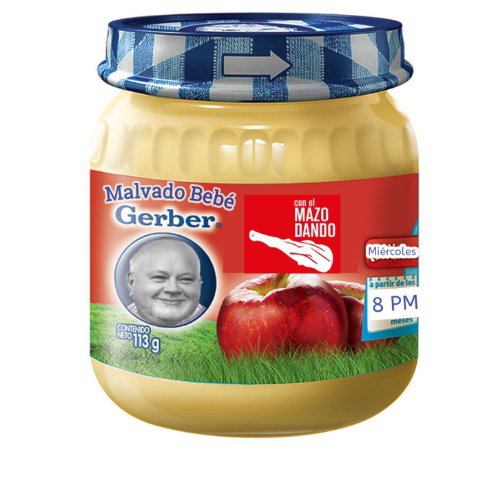 Andrés Velázquez certifica que las compotas "Malvado Bebé Gerber" lo ayudan a crecer fuerte y sano, las recomienda....