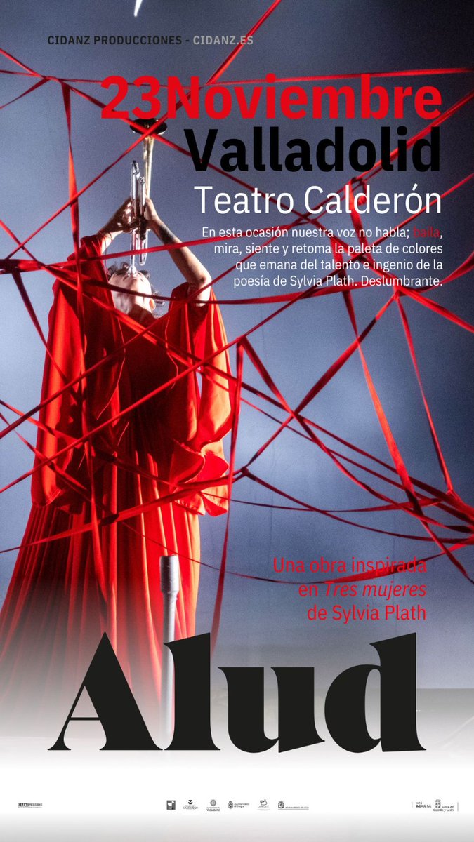 ALUD
Una obra inspirada en Tres mujeres de Sylvia Plath 
23 Noviembre. 
Valladolid. Teatro Calderón. 19:30 h 
🎟️Link a las entradas tcalderon.com/evento/alud/ 

🌐 cidanz.es
Somos <a href="/artesacyl/">ARTESA CyL</a>
📷Miriam Chacón