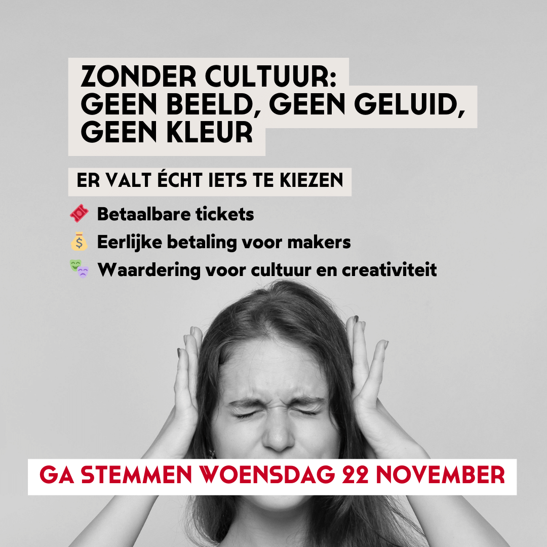 Zonder cultuur: geen beeld, geen geluid, geen kleur.

Er valt écht iets te kiezen!

Zie voor meer informatie over wat politieke partijen willen: decreatievecoalitie.nl/nieuws/ga-stem…
