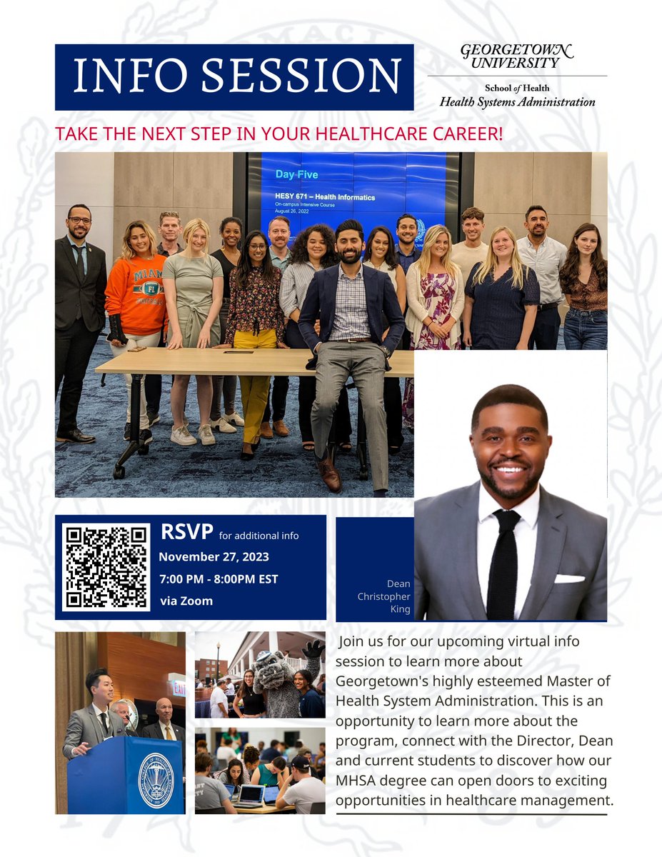 GtownHMP's tweet photo. Did you miss our last webinar? No worries! Join us on Monday, November 27th, 2023, at 7 pm EST, for an in-depth exploration of our MHSA program. (1/2) https://t.co/PD8YBviqBT