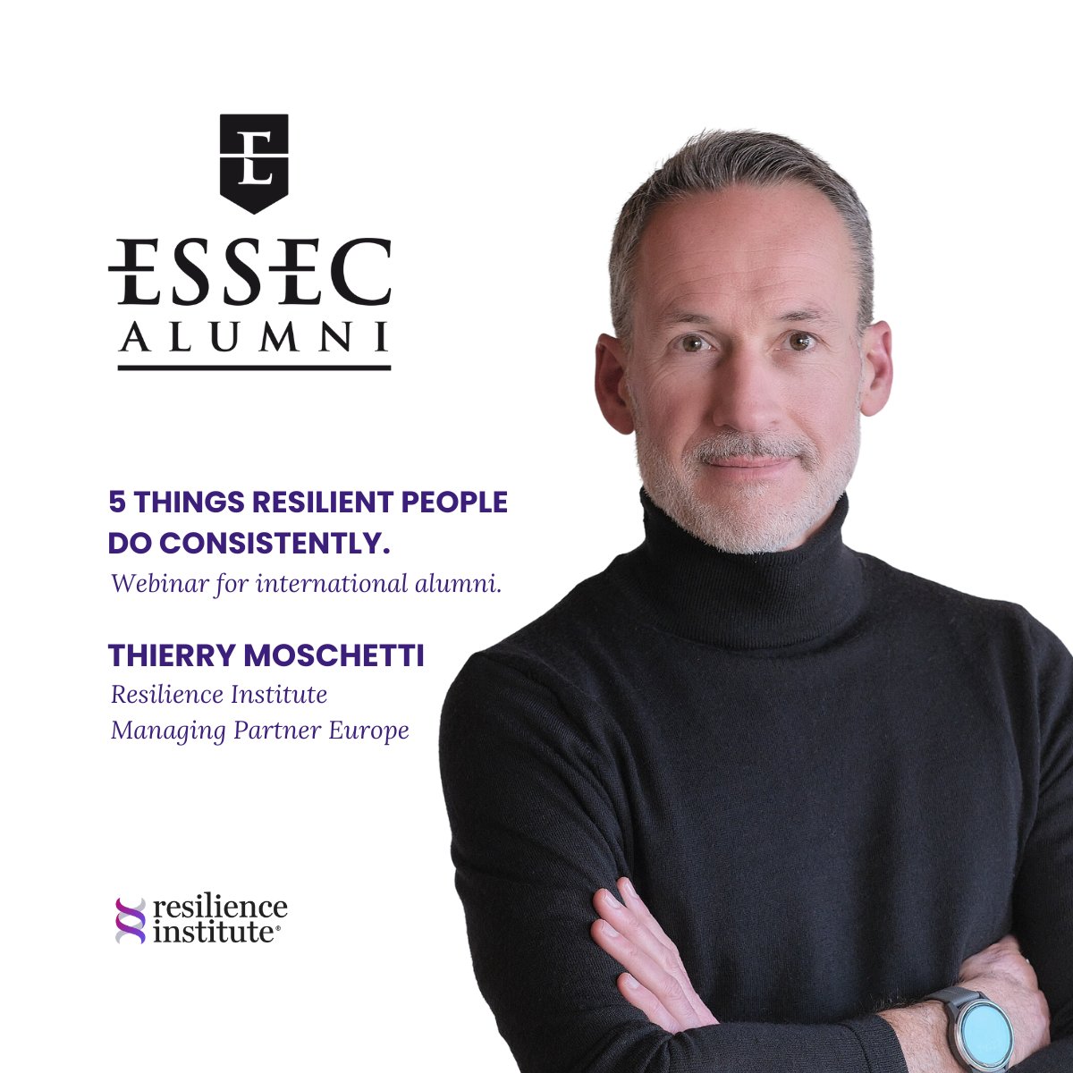TheResilienceI1's tweet photo. Exciting news for @essecalumni 🌟
Last chance to join an exclusive webinar with @thierrymos : "5 Things Resilient People do Consistently."
Discover key habits and practical tips to boost resilience.
Nov 24th, 1pm CET - Register: https://t.co/7eFxaiFZgl
#ESSECAlumni #Resilience https://t.co/vzsGmqMRdA