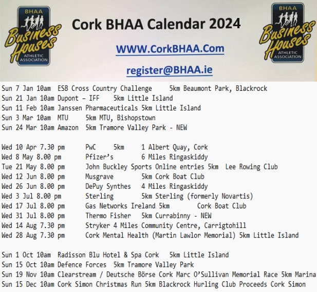 runningincork's tweet photo. Here is the provisional calendar of Cork BHAA races for 2024... https://t.co/oIhPVrodwc https://t.co/GvvHzXn750