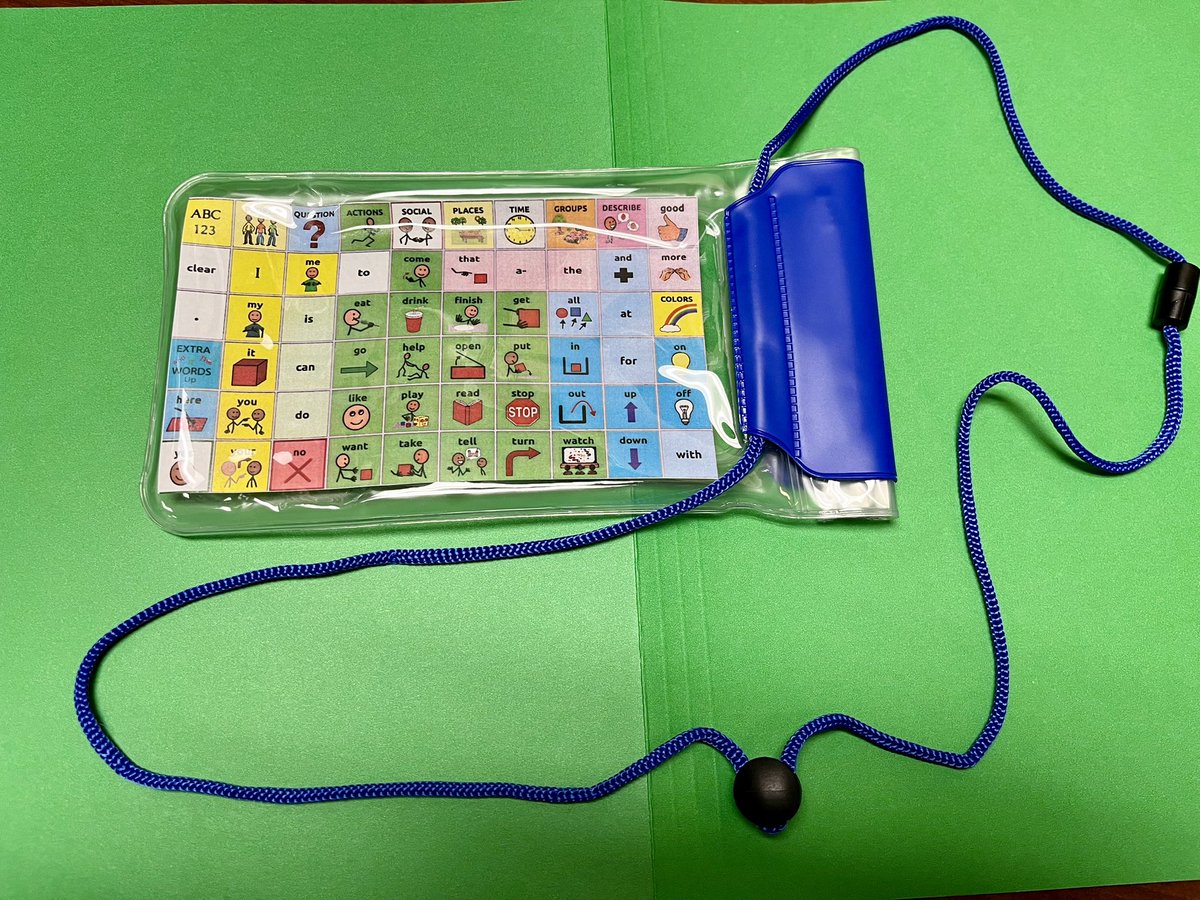Repurposed a waterproof pouch into a wearable core board holder! Wearable communication boards are a great tool to help ensure communication is always available for our students! #AAC