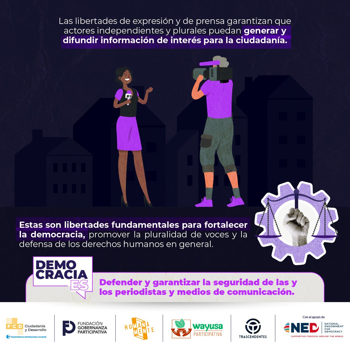 #DemocraciaEs promover y defender la libertad de expresión y la libertad de prensa para garantizar la pluralidad de voces y la difusión de información en la sociedad.

Infórmate del estado de la libertad de prensa en Ecuador.