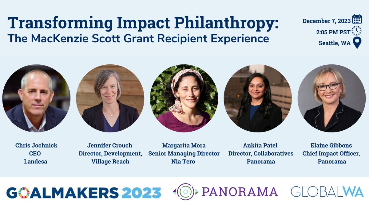 We're excited to announce that Panorama will host a panel during @GlobalWA  #Goalmakers2023 Annual Conference! 

Join Panorama Global and three MacKenzie Scott grant recipients for “Transforming Impact Philanthropy.'

Sign up here: bit.ly/3sAXJTb