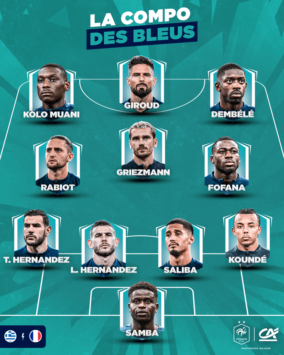 tousuncotefoot's tweet photo. 🚨 La compo de l'@equipedefrance pour affronter la Grèce ! 🇫🇷

#CôtéFoot https://t.co/MGISS13Kan