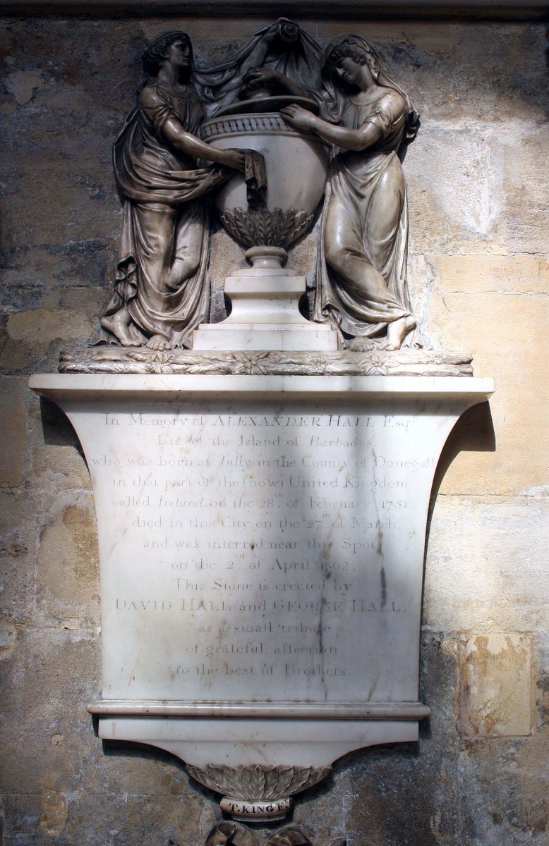 mavmaramis's tweet photo. Abbey Church of St. Peter and St. Paul, Bath. Wall monument to Alexander Hall late of Barbados born Tully, Donegal, Ireland d.1802. Two standing women with urn. Photo: 09.09.2023. #Bath #monument #memorial #AlexanderHall #Barbados #Donegal #Ireland https://t.co/TPeNkssvk7