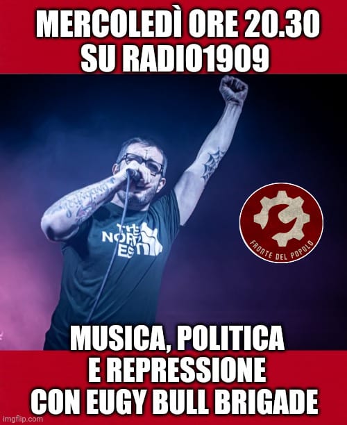 radio1909's tweet photo. Mercoledì alle 20.30 torna Fronte dei Popoli su Radio1909, con una nuova puntata della rubrica "musica, politica e repressione". Ospite d'eccezione sarà la voce dei Bull Brigade, una delle band street punk più amate in Europa.
#Radio1909 @DarioGiovetti https://t.co/DAv8yWVVAt