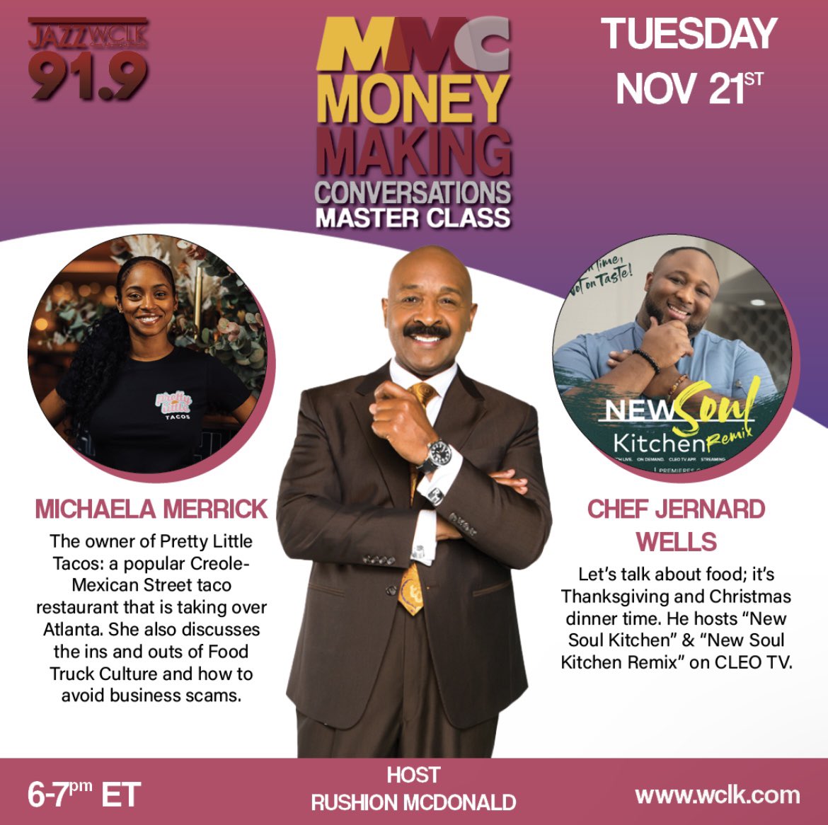 Tonight!! @RushionMcDonald and #MoneyMakingConversations 🎧Listen LIVE at 91.9 FM and WCLK.com