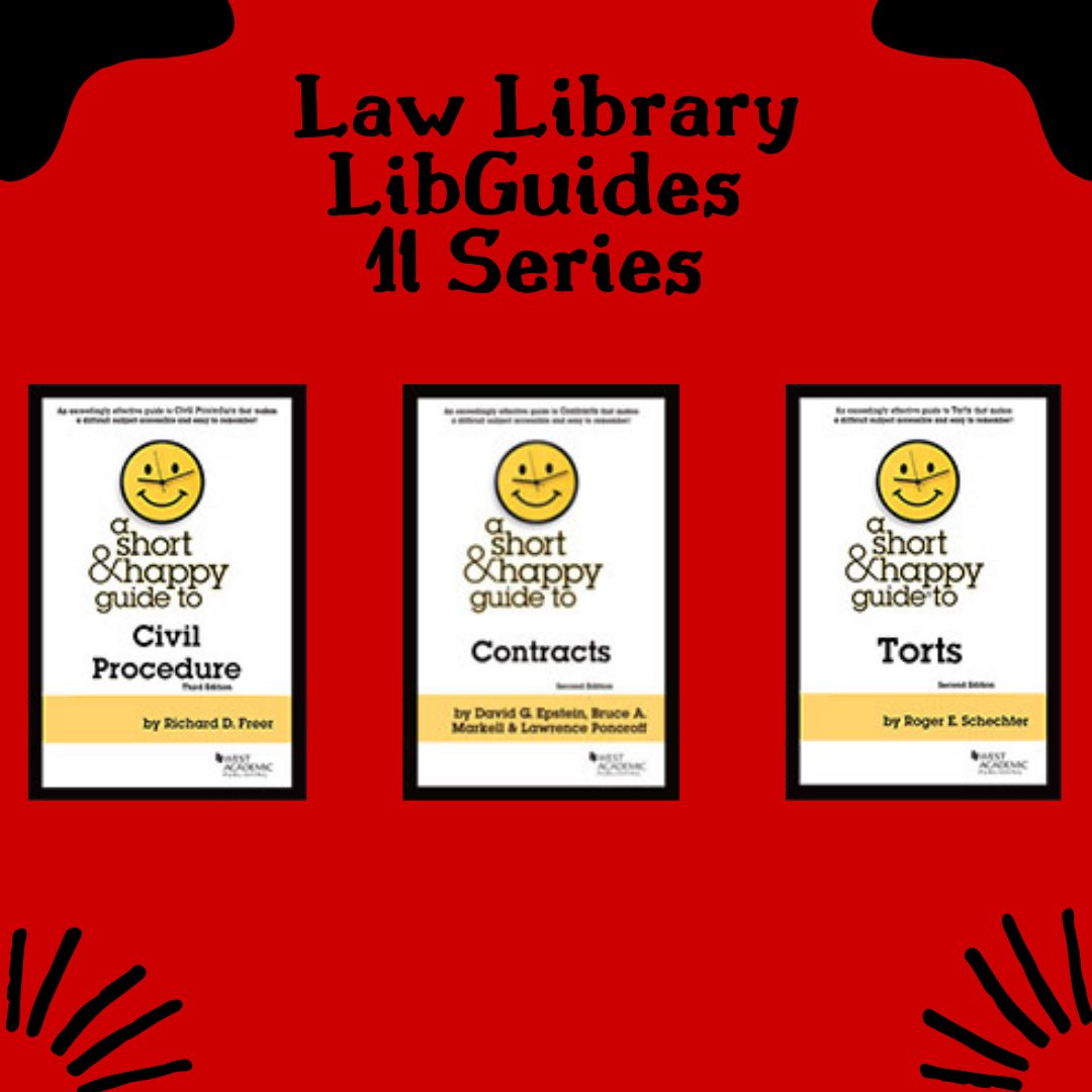TechLawLibrary's tweet image. 1LS! Struggling with the statute or frauds and ERIE? Check out a short & happy guide to any of your 1L classes from the circulation desk! Just bring your id and let our staff know what you're looking for.