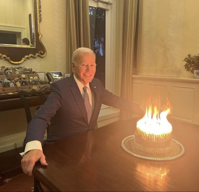 They had a choice between using two candles in the shape of an 8 and a 1 on a normal sized cake, or an inferno of 81 separate candles covering the entire surface of a tiny cake, and the PR wizards at the White House decided on this: