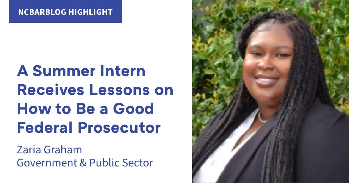 NCBAorg's tweet image. Zaria Graham interned at the United States Attorney’s Office for the Western District of North Carolina this summer. This position exceeded her expectations with exciting project experiences. Learn about the lessons she gained on the #NCBarBlog: buff.ly/3G6TO3B.