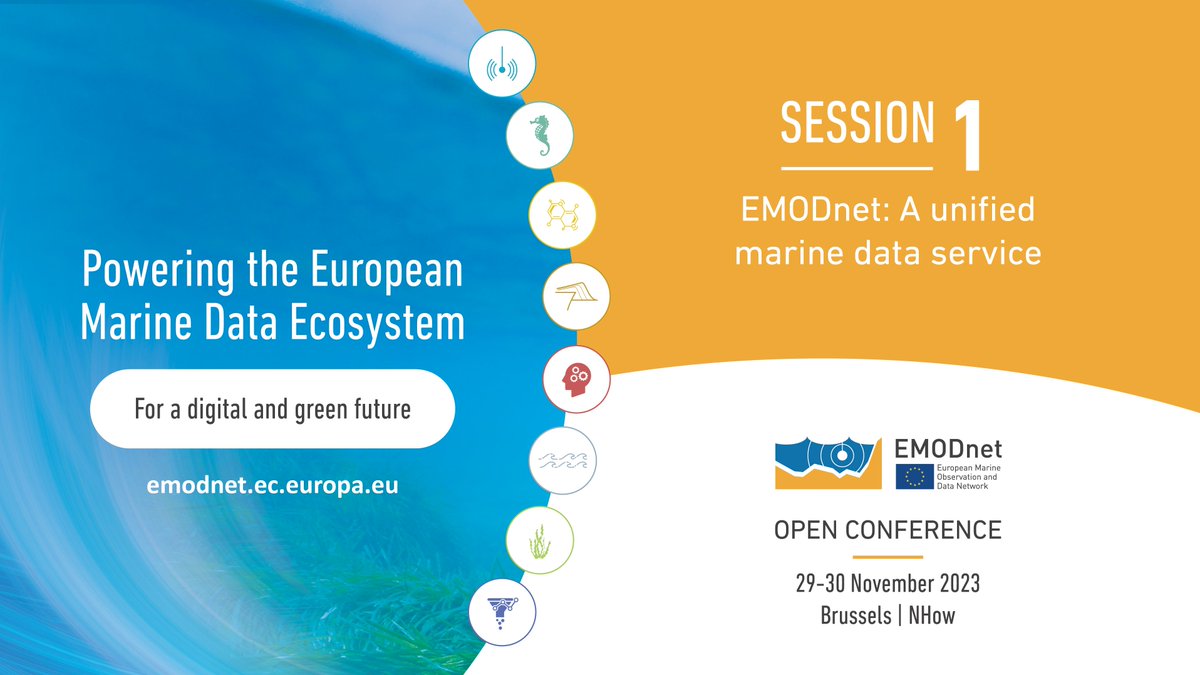 🌊 Starting 29 Nov, 2PM CET, #EMODnetConference2023 opens w/ 'EMODnet: A Unified EC Marine Data Service'! Discover latest EMODnet services & innovations & hear from external stakeholders on the value of EMODnet’s unified Portal. Join the stream if you can't make it to Brussels!👇