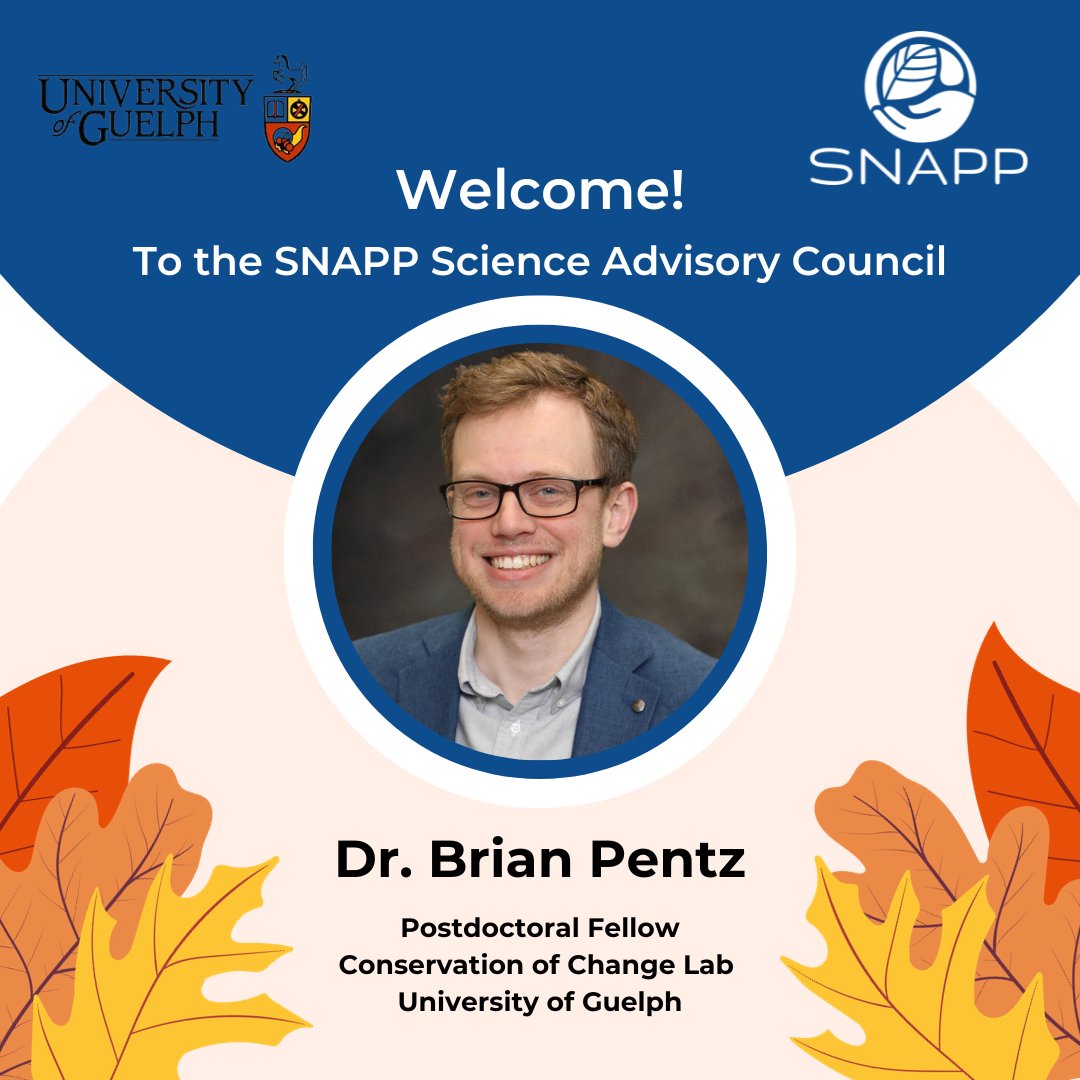 SNAPP is excited to announce a new member of our Science Advisory Council! Dr. @brian_pentz_ joins the SAC as a Postdoctoral Fellow at @uofg 's Conservation of Change Lab, where he conducts research as an interdisciplinary environmental social scientist. Welcome Brian!