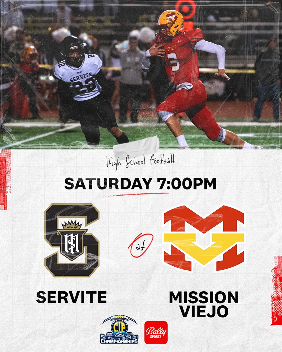 .@ServiteFootball heads to @missionfootball for the Division 2 @CIFSS Championship‼️ Saturday at 7PM on Bally Sports West‼️ @CIFSS