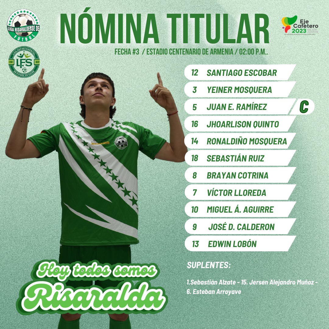 •Selección Risaralda de Fútbol Masculino para Juegos Nacionales | Nómina Titular•

El DT Juan Carlos Díaz Reina eligió lo once jugadores para el partido 🆚 Selección Sucre. 

#TodosSomosRisaralda
@rda_casta_campeones