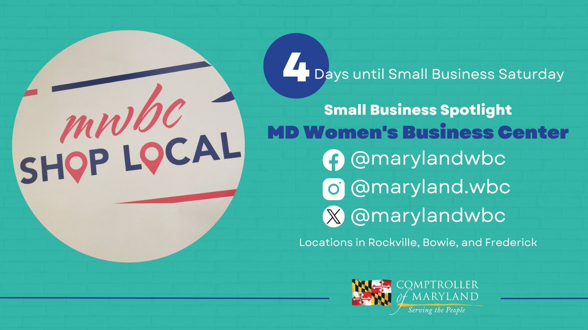 MDComptroller's tweet photo. #TeamComptroller has been touring small businesses throughout the state all year. With Small Business Saturday just around the corner, we encourage you to #ShopMD and support small businesses by highlighting some of the ones we’ve visited.
 
Today, we’re highlighting the @marylandwbc with locations in Rockville, Bowie, and Frederick!