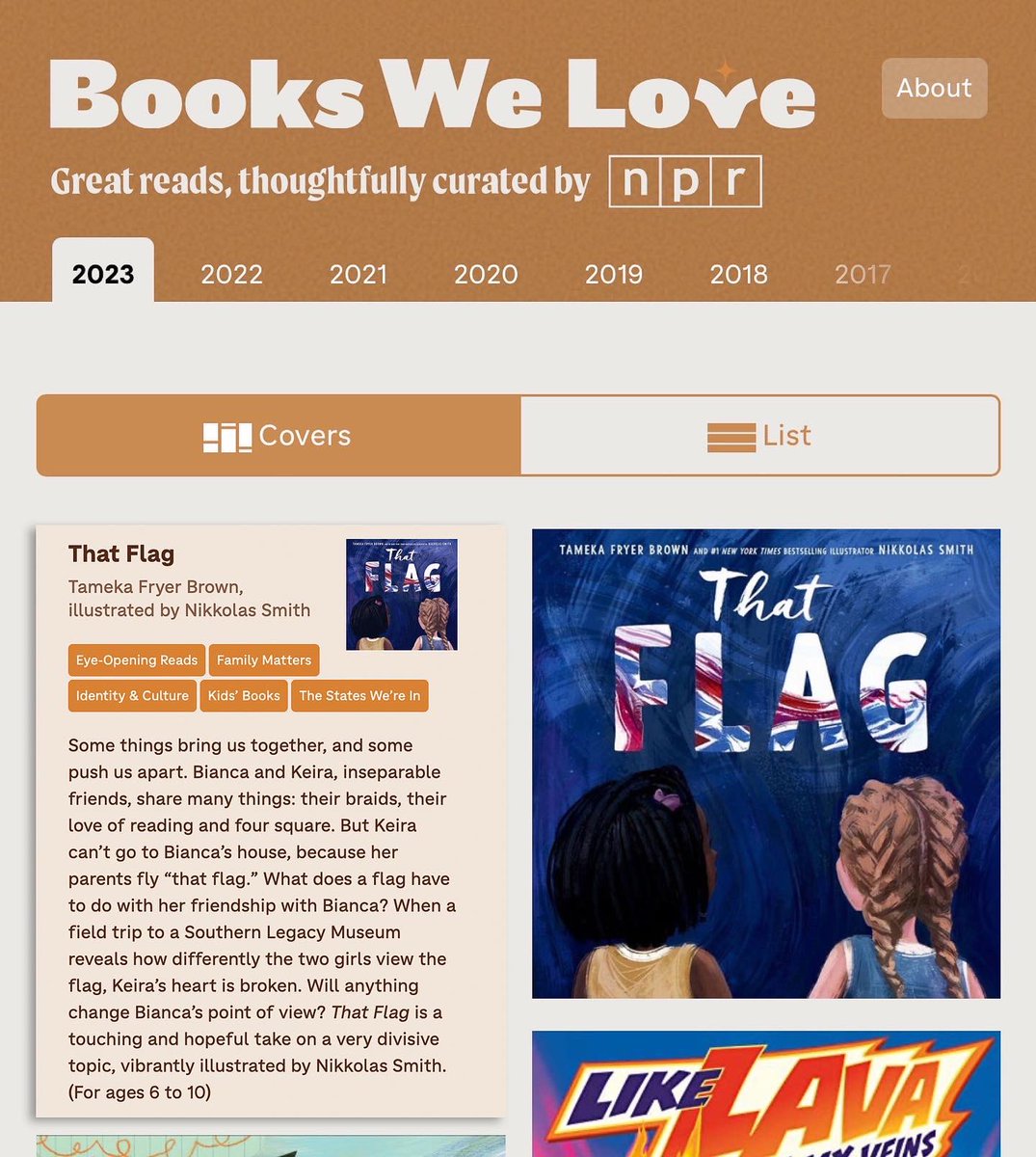 Wow! That Flag and The Artivist are getting some Award List love today!! 🙏🏾📚💛✨ 1-Jane Addams Award Finalist List for The Artivist AND That Flag! 2-Charlotte Huck Honor Book Award win for That Flag!! 3-NPR “Books We Love List” for That Flag!