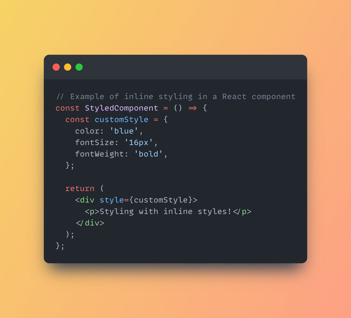 kunalthedev's tweet image. Inline Styling Mastery 🚀
Inline styles give you granular control over your component's appearance. What are your thoughts on using inline styles in React? #InlineStyles #ReactDesign #StylingMastery