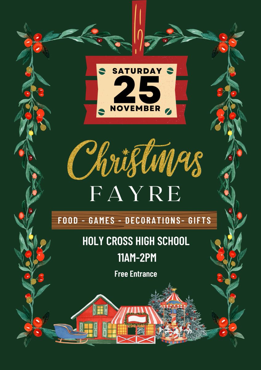 A reminder to all our Holy Cross families about our Parent Council Christmas Fayre on Saturday 25th November from 11am to 2pm. We would be delighted to see you there. It's beginning to look a lot like Christmas 🌲