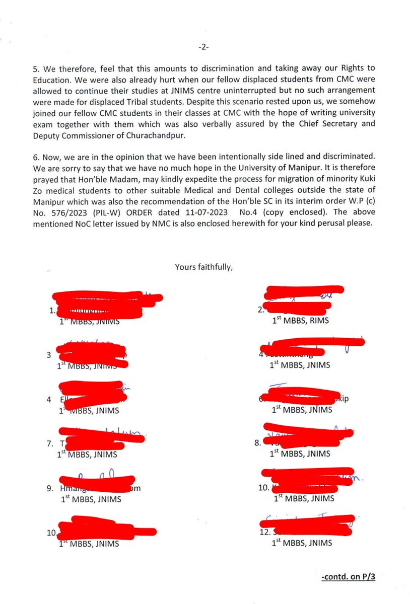 Sumkawn's tweet photo. The Memorandum submitted to the Governor of Manipur @RajBhavManipur by the 27 MBBS students from the Kuki_Zo community
#MigrationOnlySolution
#StopEducationalDiscrimination
#ThisIsKuki_ZoStory
@PMOIndia @HMOIndia @MIB_India @ANI @PTI_News @the_hindu @IndianExpress @IndiaTodayNE @IndianMedAssn @thewire_in @dwnews @The_Newsmakers @ttindia @htTweets @TribalArmy @vijaita @naomi2009 @SushantSin @sardesairajdeep @ThePrintIndia @newslaundry