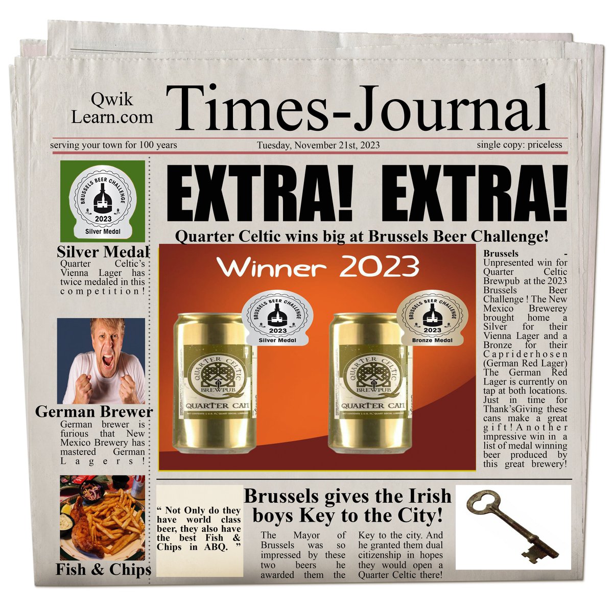 Read the Brussels Times Journal for information on how Quarter Celtic finishes the year out strong with two medals at the Brussels Beer Challenge!  Note- Capriderhosen is on tap at both locations! #bbeerchallenge #BrusselsBeerchallenge #NMBreweries #awardwinningbeer #craftbeer