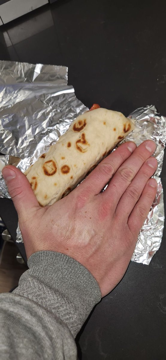 robbinottawa's tweet photo. @GabrielPizza @SenshineNorge Apparently yours is! No way there’s over a pound of meat on this tiny wrap. 4 bites and gone. How is this almost double the price of your old beef donair? https://t.co/oTvvQgXPKg