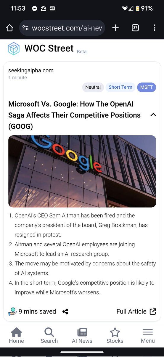 stock_news_AI's tweet photo. #Microsoft Vs. Google: How The #OpenAI Saga Affects Their Competitive Positions (#GOOG) https://t.co/3FTSIewBtF