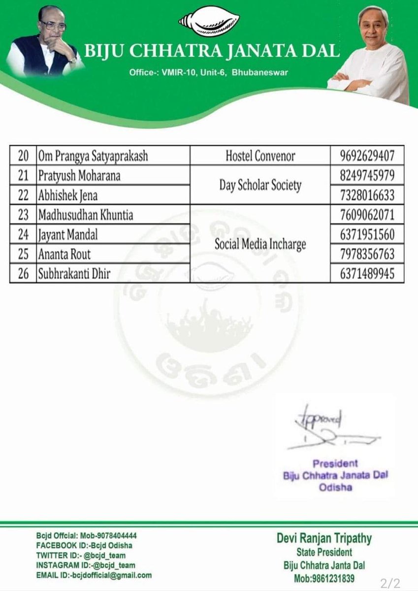 BcjdDistrict's tweet photo. Congratulations to all the newly appointed Committee members of Campus Committee of Stewart Science College &amp; IG Women's College, Biju Chhatra Janata Dal. https://t.co/6c2aoFbyCY