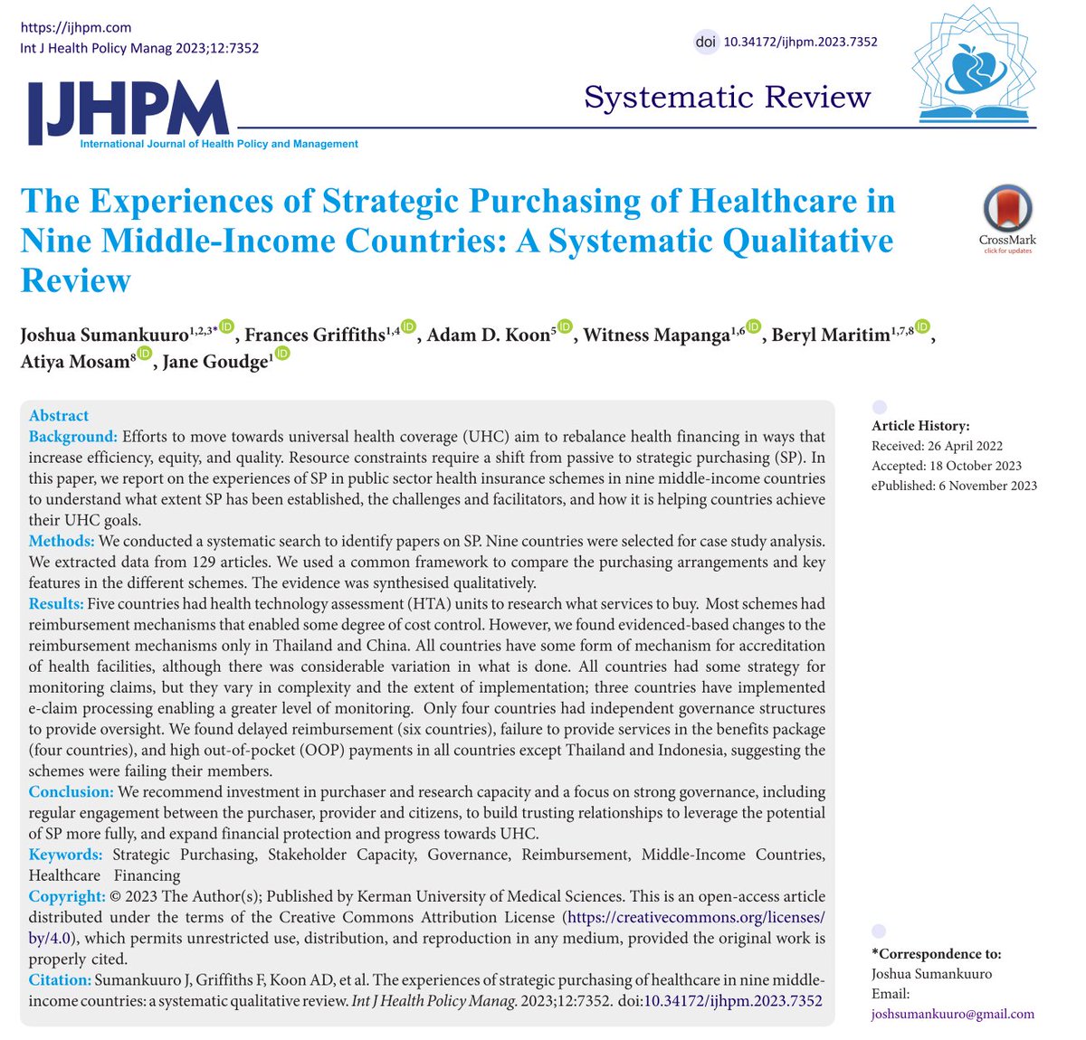 Lots of great work went into this! Still don't know enough about new purchasing arrangements in middle-income countries. #Healthpolicy and #healthsystems researchers interested in #healthfinancing for #UHC, check it out!  @WitsSPH @HopkinsIHHS @IJHPM ijhpm.com/article_4527.h…