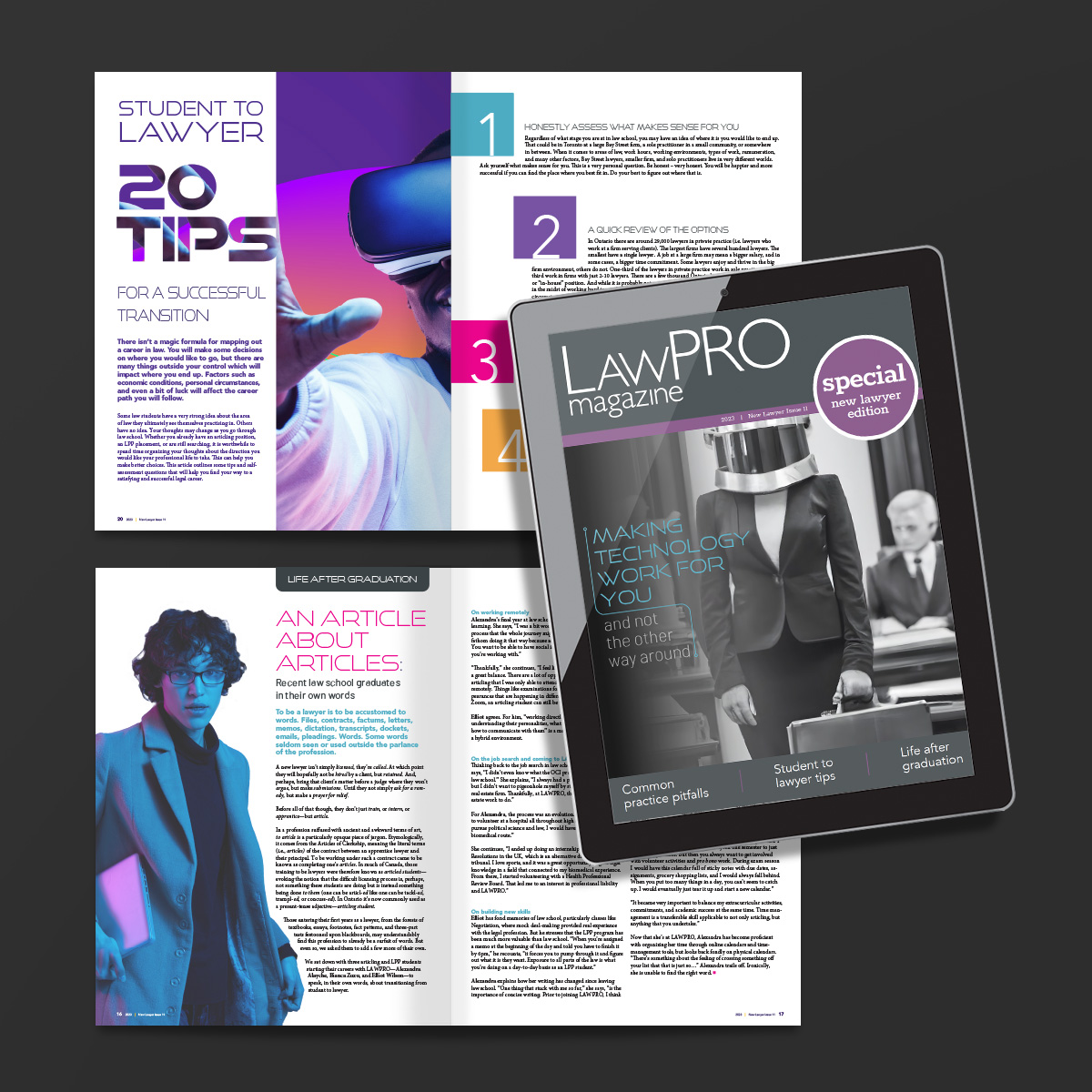 FreemanDesignTO's tweet photo. Our latest design of the LawPRO magazine for "New Lawyers". We have creative solutions for all your design &amp; marketing needs (digital and print). 
#magazine #corporatecommunications #publishing #publicationdesign #publication #graphicdesign #toronto https://t.co/gzQOpsAr0d