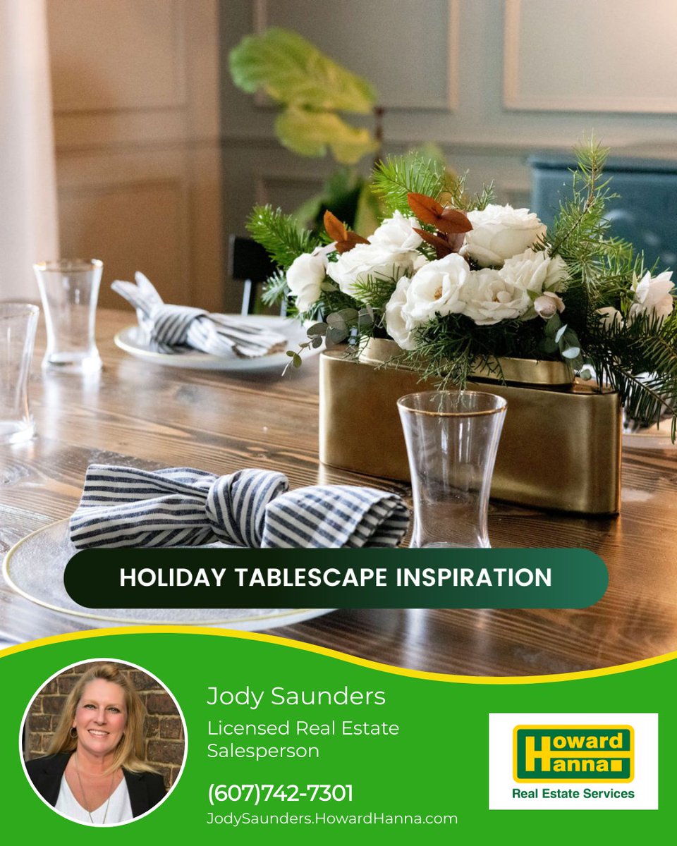 jody__saunders's tweet photo. Simplify your holiday tablescape! Opt for versatile linens, use nature-inspired centerpieces, and master the art of layering. Style without the stress! 

#holidaydecor #holidaytables #holidaydecorations #holidaydinner #holidays #SayYesToTheAddress #JodySaundersSells #HowardHanna https://t.co/DvBSPoiAcZ