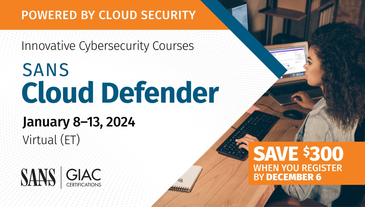 SANSInstitute's tweet photo. Training Alert!
☁️ #SEC522 – helps you reduce the overall application security risks protecting your organization’s reputation.
Take course Live Online in 🗓️ January!
https://t.co/a6B4xEDaBP
#SANSTraining #Cybersecurity https://t.co/Q8AgSBsbte
