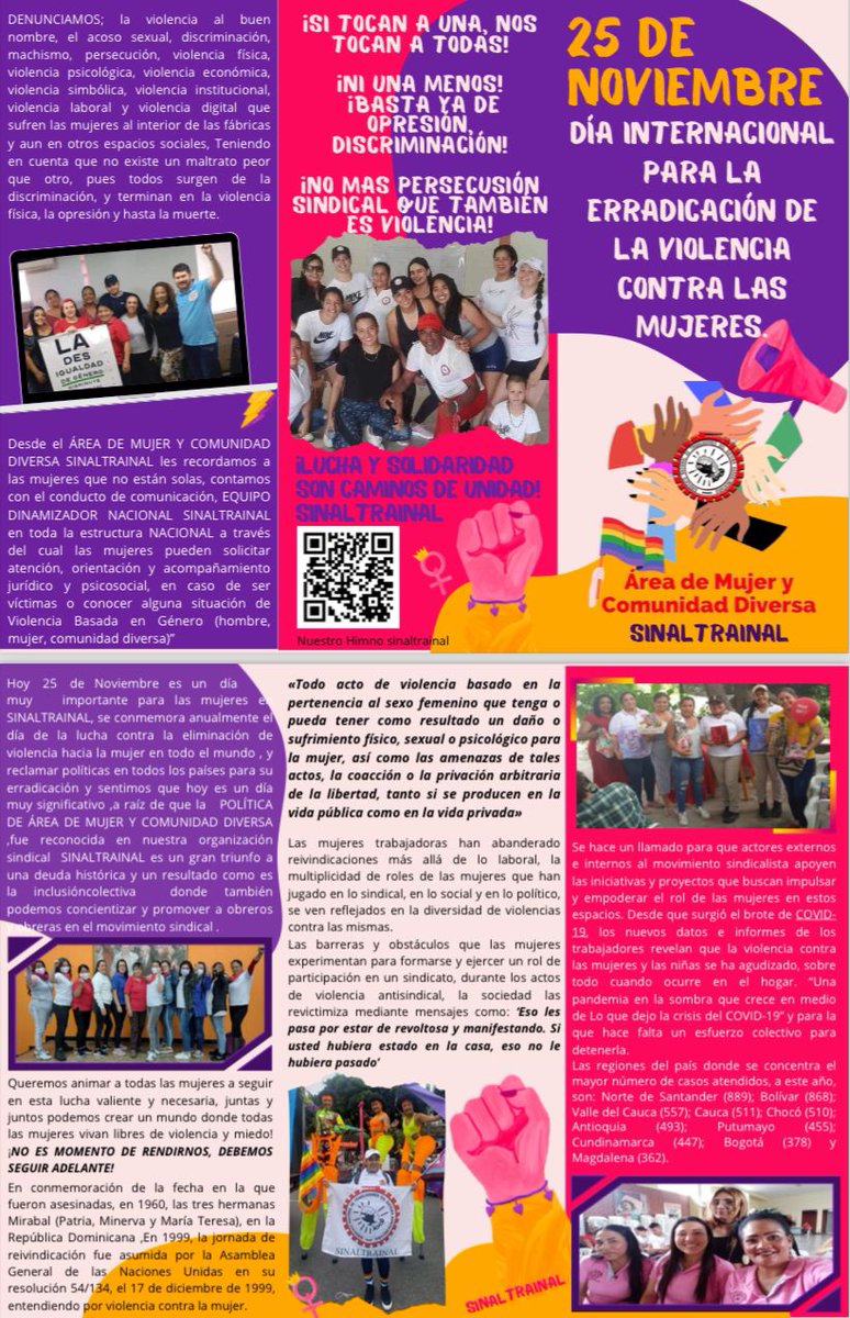 SinaltrainalInt's tweet image. Impulsando y apoyando el empodaramiento y el rol de la mujer en la lucha sindical.
#nomas violencia
#niunamenos