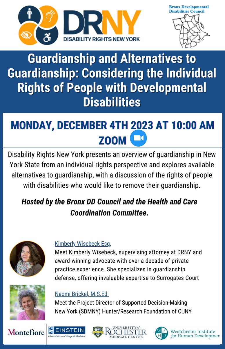 Hear #SDMNY Project Director <a href="/NaomiBrickel/">Naomi Brickel</a> talk about #supporteddecisionmaking as an alternative to guardianship on December 4th! Register here: einsteinmed.zoom.us/meeting/regist…