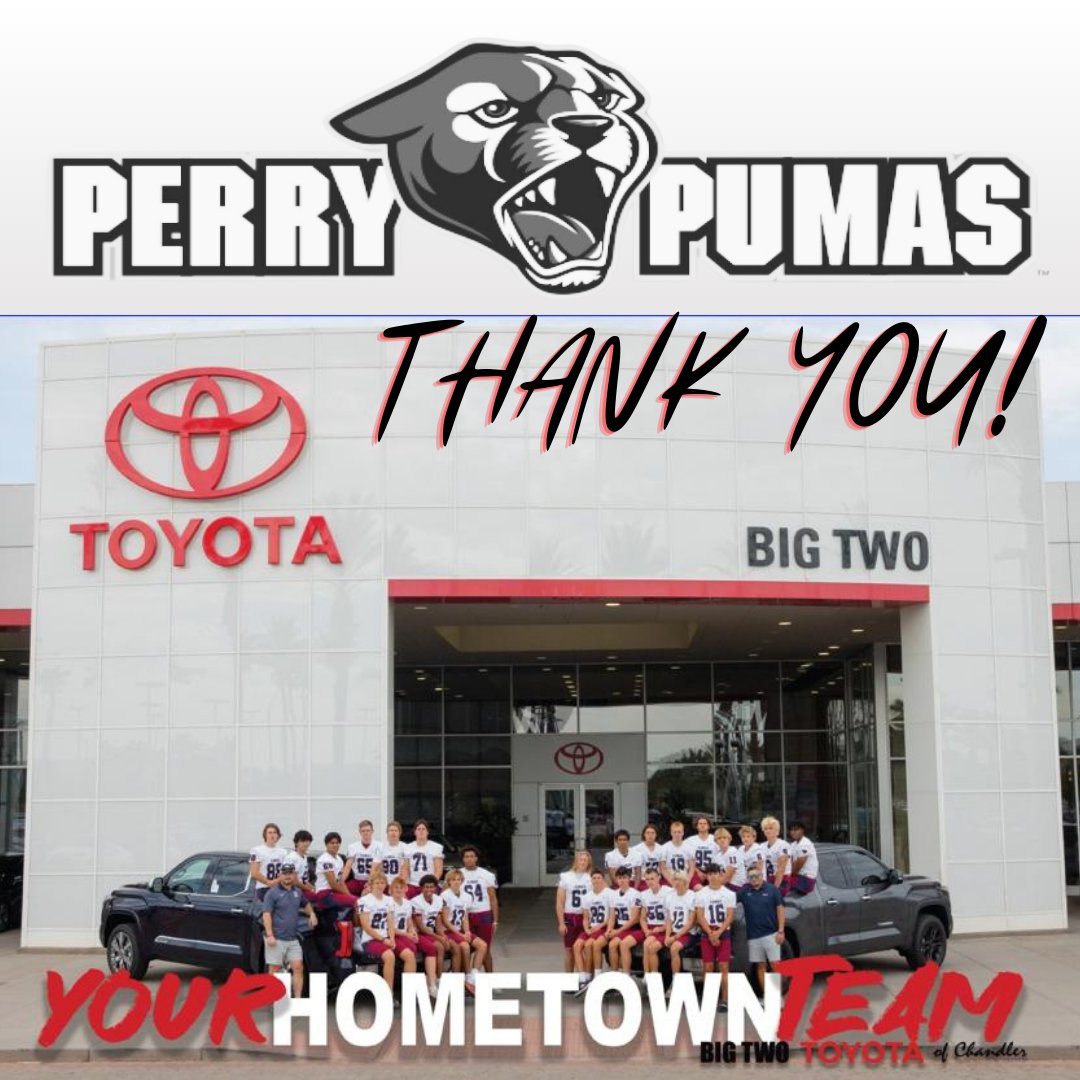 perrypumas's tweet photo. 🙌 A big shoutout to our #DiamondPlus Sponsor, Big 2 Toyota, for their generous support! 🚗🏈 Your contribution significantly impacts our players and program, and we're truly grateful for it! 🌟🐾 https://t.co/3EWRKoKPbd