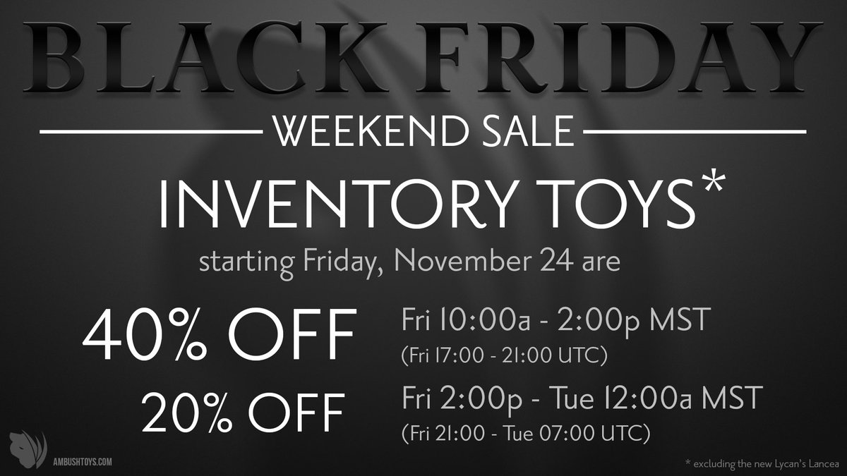 AmbushToys's tweet photo. 🥳🎉 Black Friday Weekend Sale 🎉🥳

https://t.co/meToIGjqj8 https://t.co/nszbzWZtNl