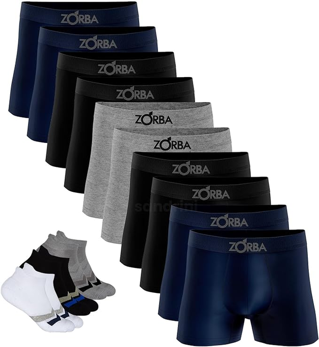 Kit 10 Cueca Zorba Boxer Original Algodão Adulto + 6 Meias