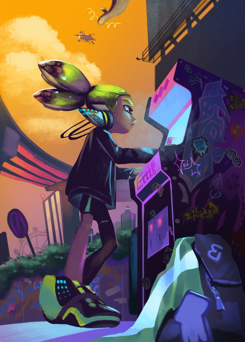 My piece for the <a href="/heroshotzine/">Hero Shot Zine 🎨🦑</a> !!💚
Agent 3 finally taking a brief break...

❗️Right now they are having the leftover sale!! Please check it out :)❗️
I'm so happy to be part of this project, it was such a nice and cool experience 🥰