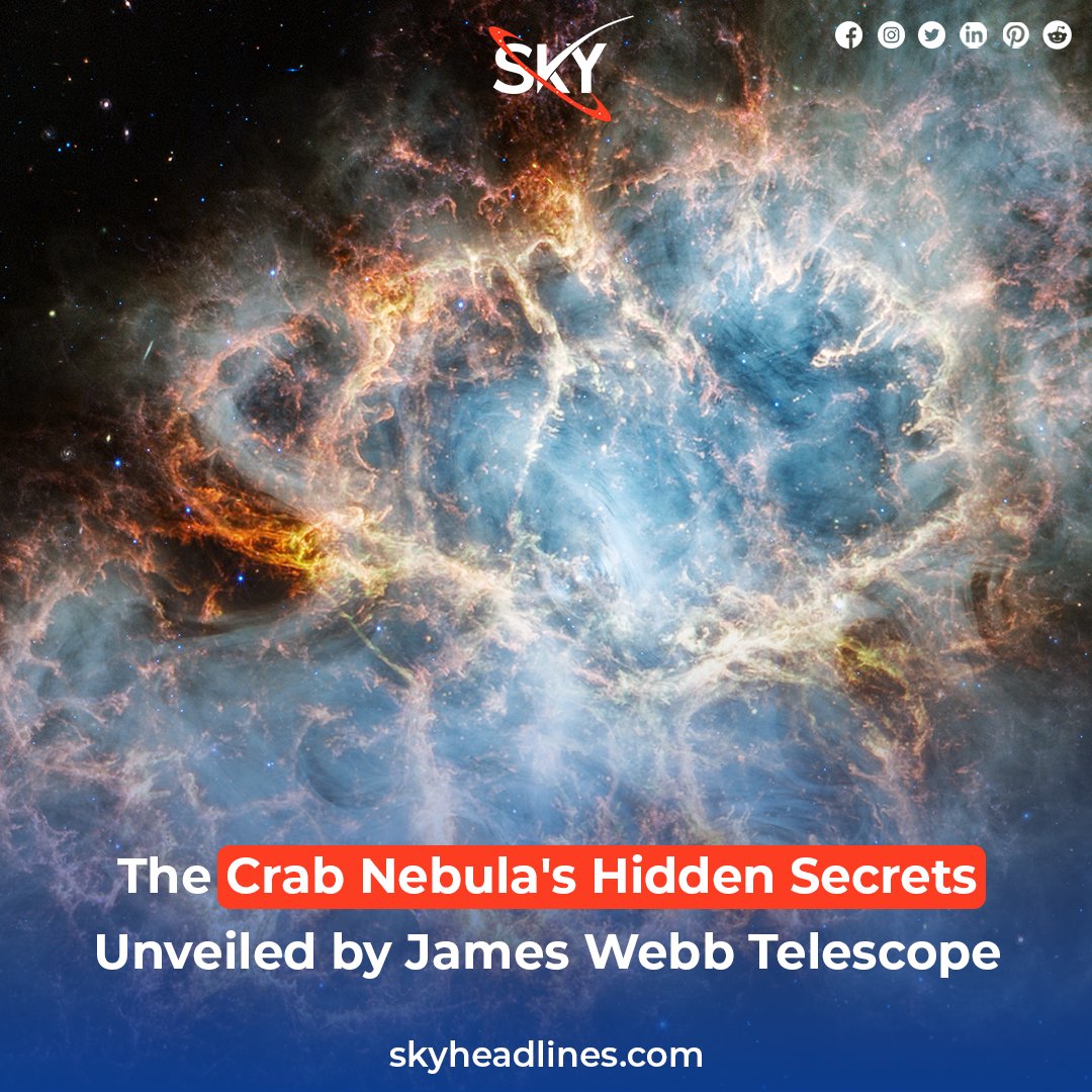 Skyheadliness's tweet photo. Discover the Crab Nebula's mysteries with Webb Telescope! Explore its hidden secrets in stunning detail.
https://t.co/pHFV1jg41e
.
.
.
.
.
#crabnebula #Nebula  #JamesWebbSpaceTelescope #JWST  #Hubble  #hubbletelescope #skyheadlines https://t.co/QQUQXZrpXI