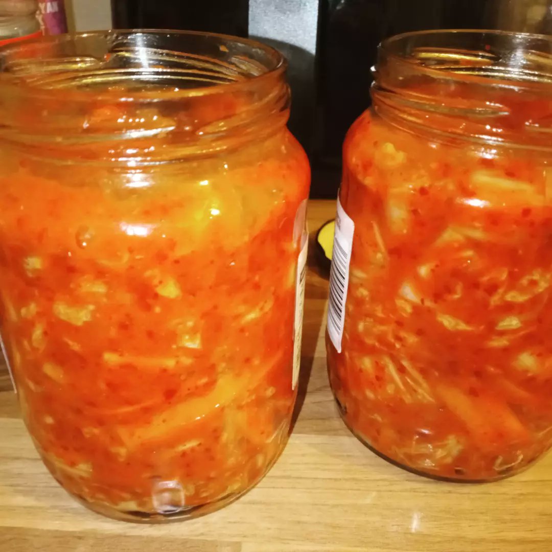 Sam95223523's tweet photo. So I decided to try making kimchi today got it fermenting now. @therealweissman please give me some feedback on how it looks #homecooking #kimchi #asianfood #umami https://t.co/v1IB2l86Es