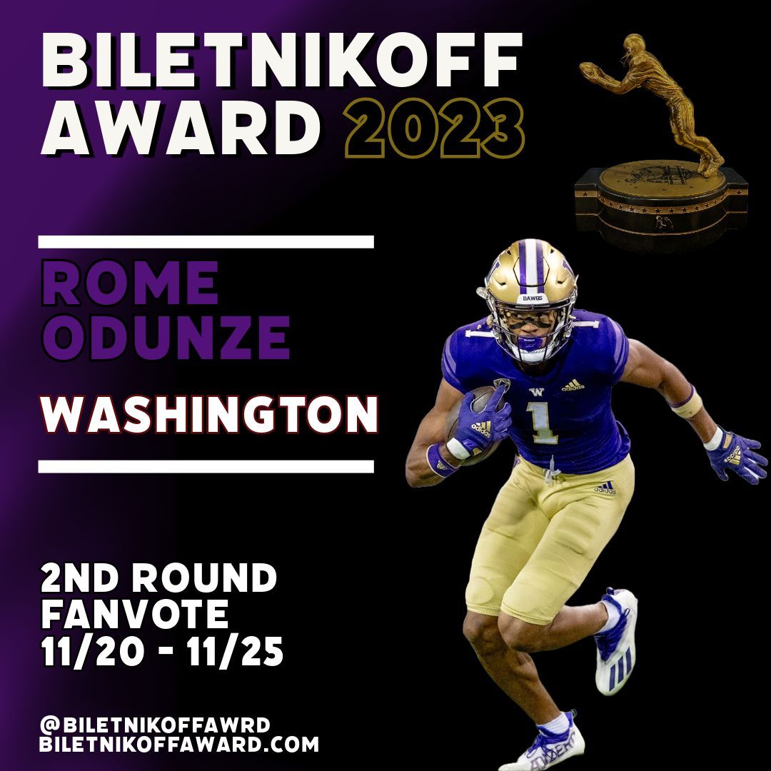 biletnikoffawrd's tweet photo. Fans can vote for Rome on FanVote! https://t.co/S5HbXJJiUe. The top 3 vote-getters will each earn 1 official committee vote to determine the Biletnikoff Award finalists. #OutstandingReceiver #NCFAA https://t.co/iNUecMGcvF