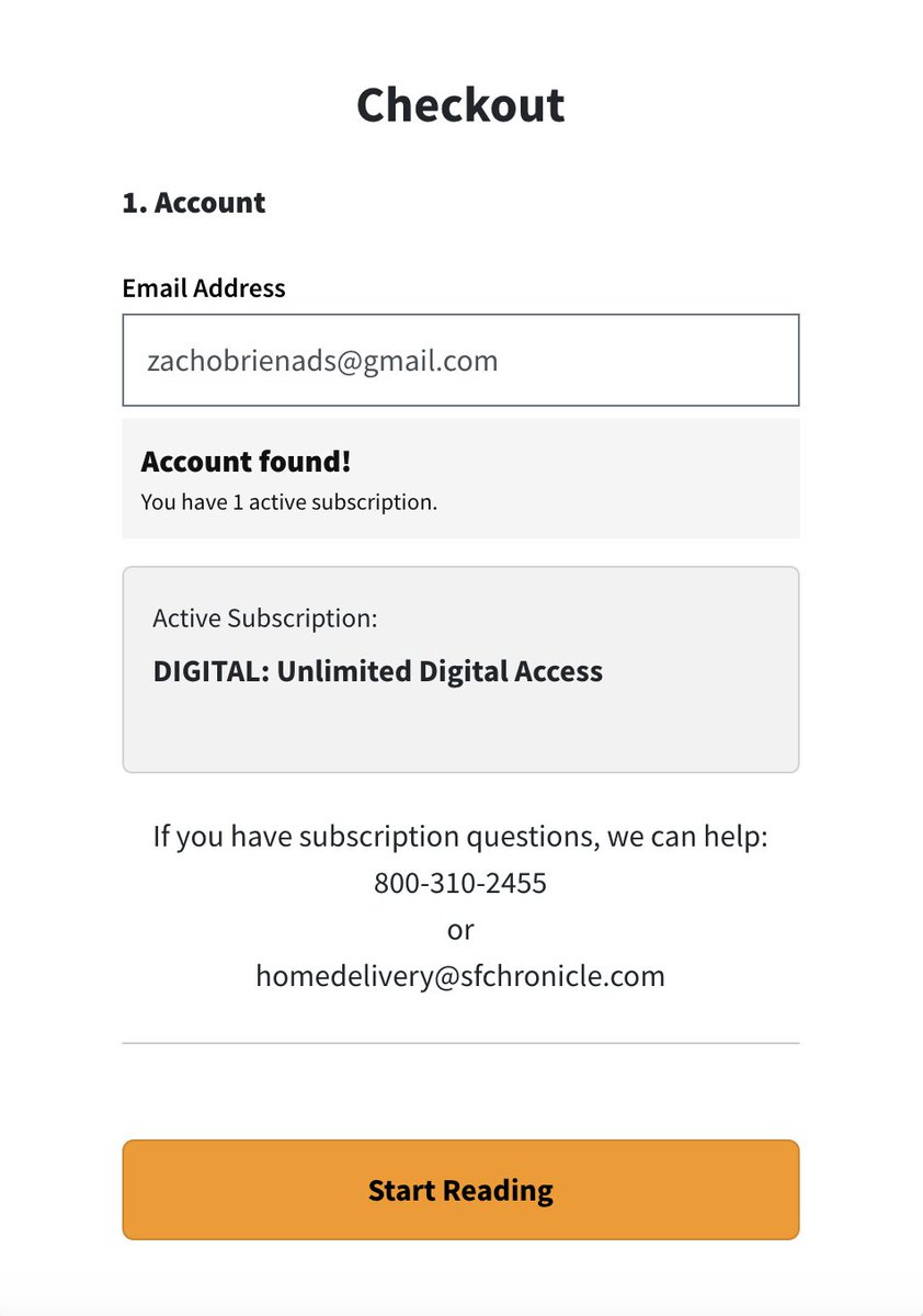 My saga with the <a href="/sfchronicle/">San Francisco Chronicle</a> continues... Their website still puts me in an infinite loop of forcing me to buy a subscription and then telling me I already have an active subscription.

At this point, my subscription has just turned into a donation to keep newspapers alive.