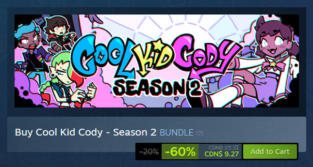 hiya! just wanted to let yall know that nov 21 - nov 28, our games are discounted for the #steamautumnsale (decided to discount on google play and itch too). thanks for listening and have an amazing day! :D
#coolkidcody #purrfectapawcalypse